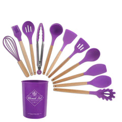 11-Piece Silicone Kitchen Utensil Set with Wooden Handle