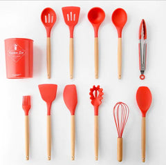 11-Piece Silicone Kitchen Utensil Set with Wooden Handle