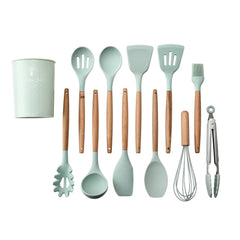 11-Piece Silicone Kitchen Utensil Set with Wooden Handle